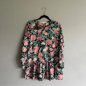Lovers + Friends Floral Long Sleeve Peplum Mini Dress Small